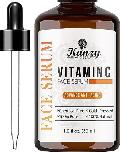 Kanzy Vitamin C Serum Gesicht für Akne-Narben, Anti-Falten, Anti-Aging Serum mit Vit C 20% Hyaluronsäure Bio Kollagen Booster im Gesicht Geeignet für alle Hauttypen 30ml