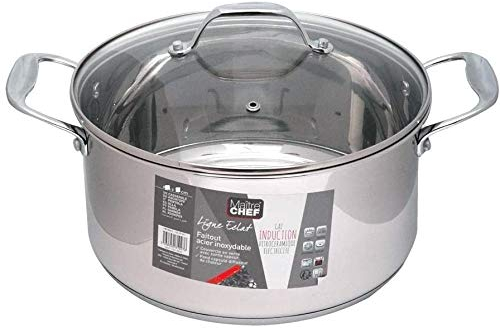 Maitre Chef - Faitout en Inox avec Couvercle en Verre 28CM
