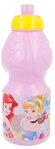 Borraccia Originale Disney Princess in plastica per bambini da 400 ML, senza BPA, con forma ergonomica, tappo antigoccia e fascia antiscivolo