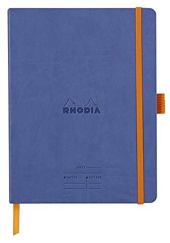 RHODIA 117788C - Meeting Saphir Flexible Notebook - A5+ - Pre-Printed Date/Notes/Action|160 Detachable Pages - Clairefontaine Paper 90g|Marque-Page, Pencil Holder - Faux Leather Cover - Rhodiarama