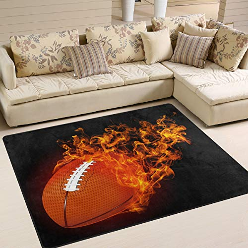 Use7 American Football in Fire Black Sport-Teppich für Wohnzimmer, Schlafzimmer, Textil, multi, 203cm x 147.3cm(7 x 5 feet)