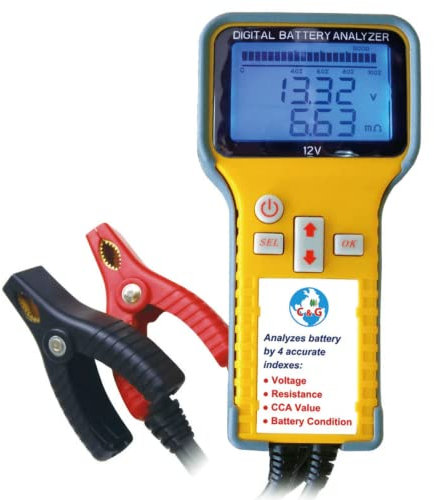 Clean & Green Technology 12V Car Battery Tester | Heavy Duty | Accurate Testing | Easy To Use | Battery Health%, Volts, CCA, Resistance
