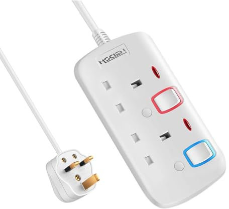 Mscien 5M Extension Lead Double 2 Sockets Gang Plug with Individual Switches Power Strips Wall-Mountable 5 Metre Two Way Extension Cord Cable, 250V