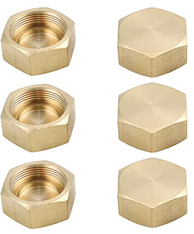 Othmro 6pcs Gold Pipe Fitting Valve Cap,Brass Hex Female Thread Fine Thread Hose Connector,5/8 Female Pipe Fitting Hex Compression Stop Valve Connector for Garden and Outdoor Water Pipes Nozzle Joints