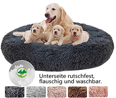 Hundebett Flauschig, Hundekissen Rund Haustierbett Donut Katzenbett Waschbar, kuschelbett Hund für Katzen Hunde (Ø 50-120cm / 7 Größen)