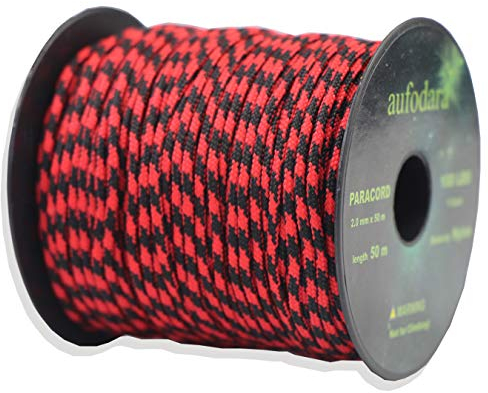 aufodara 50 Metros Paracord 2mm Cuerda de Nylon Paracaídas de 1 Hilos (Rojo Negro)