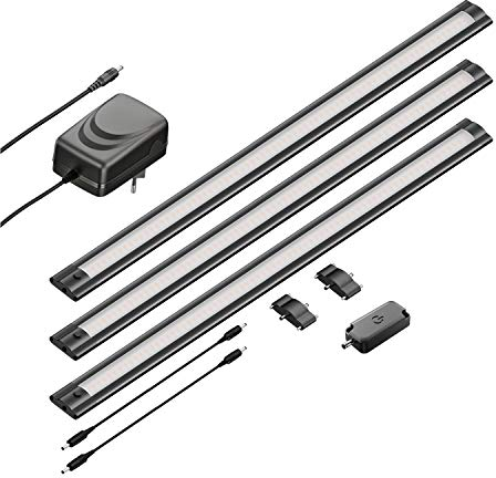 ledscom.de 3er Set LED Unterbau-Leuchte SIRIS schwarz matt mit Touch-Dimmer, flach, je 50cm, je 531lm, warmweiß