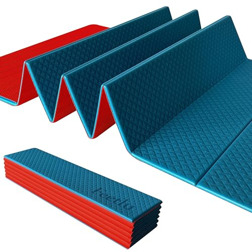 Faltbare Yogamatte, 0,6 cm dick, einfach zu verstauen, Reise-Yogamatte, leicht, für Fitness, rutschfest, Übungsmatte für Yoga, Pilates, Heimtraining und Bodenübungen (Blaugrün/Orange)