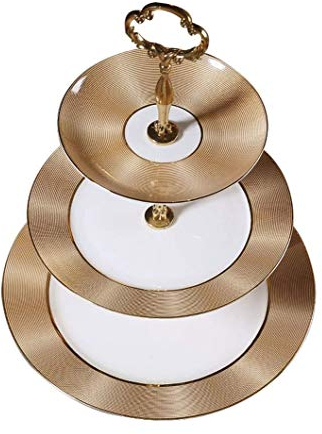 SMSOM 3-Tier-eleganter keramischer Kuchenständer - Dessert-Cupcake-Ständer - Gebäck, die Tablett-Platte für Tee-Party, Hochzeit und Geburtstag (Gold)