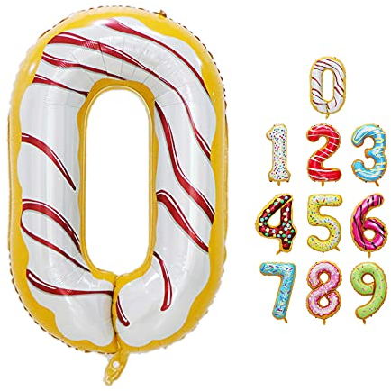Luftballon Zahlen 0 Happy Birthday Party Deko, mit Donut Eis Motiv, Schweben mit Helium für Geburstagdeko Jubiläum, 40 Zoll 100cm aus Folie, Vivi Idee