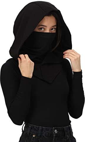 SIC HOODS Assassins Hood Gesichtsmaske Sturmhaube anpassbar Hoodie Casual Cosplay Schwarz Einheitsgröße