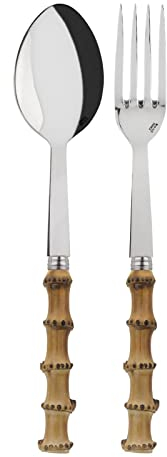 SABRE PARIS - Panda 2Pc Serving Set - Serving Spoon - Serving Fork - Premium Stainless Steel - Bamboo Wood Handle