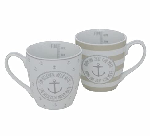 2 Stk Tassen Kaffeebecher 250ml Keramik Anker b822 Kaffeetassen - Strandleben - Meerliebe - maritime Tasse Kaffeepott Teetassen Tassenset