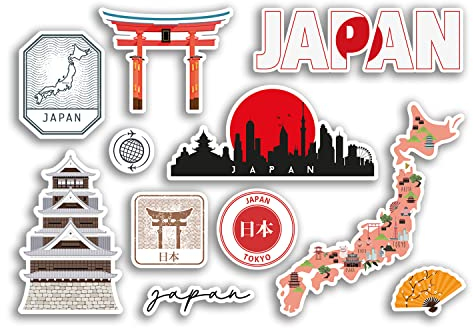 A5 Aufkleberbogen Japan Vinyl Aufkleber – japanische Sehenswürdigkeiten, Karte Land Urlaub Flagge Reise #78466