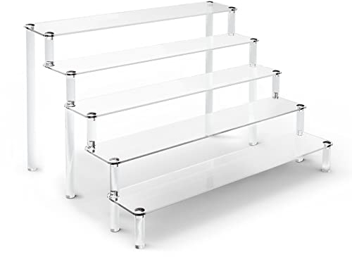 Giyiprpi 5-Stufig Acryl Display Ständer, Transparentes Tischplatte Klar Riser Display Regal für Dekoration und Organisation, 16 x 12,4 x 7,7 Acrylständer für Figuren, Schmuck, Cupcake (1 Pack)