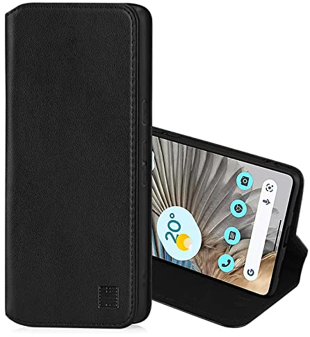 32nd Classic Series 2.0 - Real Leather Book Wallet Flip Case Cover For Google Pixel 7 Pro, Real Leather Design With Card Slot, Magnetic Closure and Built In Stand - Black