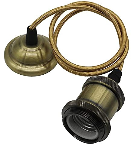 Metall Lampenaufhängung, E27 Lampenfassung Mit Kabel und Deckenbefestigung, Retro Pendelleuchte für Wohnzimmer, Küche, Schlafzimmer - Silber, Rotgold, Bronze (Bronze)