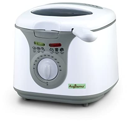 Augosoma Friggitrice ad olio 850-950 W, Friggitrice Elettrica Piccola 2 Litri con Oblò, Cestello in Acciaio Rimovibile Lavabile, Temperatura Regolabile, Piedini Gommati Antiscivolo, Bianco