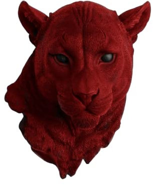 Black Panther Head Wandskulptur, 22,9 cm (9 Zoll) 22 cm, PUMA Kopf Wanddeko Tierskulptur Wandskulptur Kunst (rot)