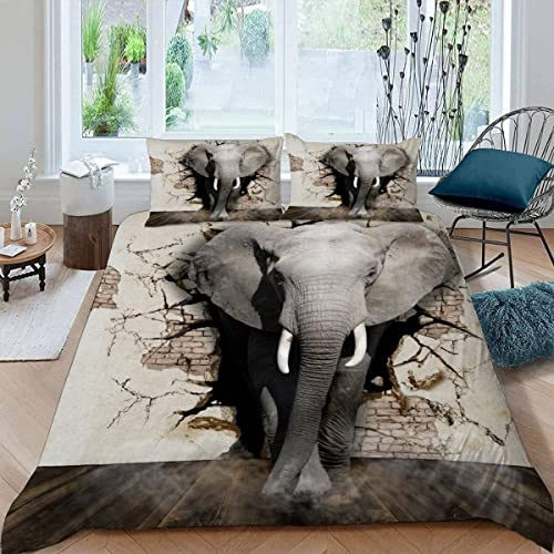 ALABOW Elefant Bettwäsche Set 135x200 cm 2teilig mit Reißverschluss Weiche und Angenehme Schlafkomfort Microfaser Bettbezug Lustig Tiere Elefanten Kinderbettwäsche mit Kissenbezug 80x80