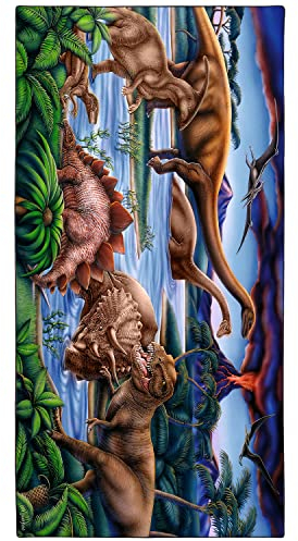 Zomer Strandtuch groß 90x180 cm Schnelltrocknendes Mikrofaser Bedrucktes mit Dinosaurierwelt Motiv
