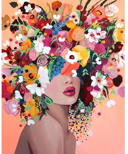 NAIMOER Filles Diamond Painting, Peinture Diamant Fleurs Broderie Diamant Kit Complet, DIY 5D Diamond Painting pour Adultes Enfants Croix Broderie Filles Fleurs Peinture Diamant 30x40cm