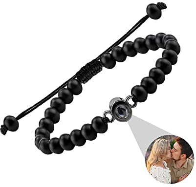 Eiennoai Personalisiertes Projektionsarmband, Glücksperlen-Projektionsarmbänder für Damen und Herren,Foto projektion armband, Freunde und Liebhaber