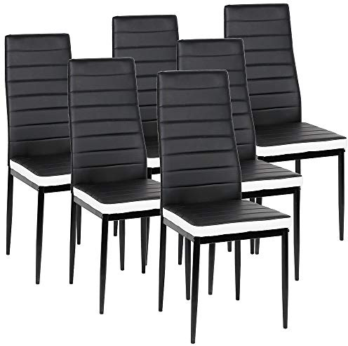 Set mit 6 Stühlen Lauter Kunstleder, Esszimmerstühle, gepolsterte Sitzfläche und Rückenlehne, Polsterstuhl-Set, Sessel, SGS geprüft, 6 Stück (schwarz + weiß)