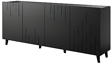 Homlando Kommode MOBY 200 cm Sideboard mit 4 Türen - Highboard - Moderner Kommode für das Schlafzimmer oder Wohnzimmer (Schwarz Matt)