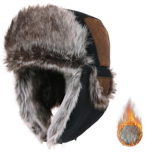 TOPEX XL/XXL Unisex Wintermütze Herren Trappermütze mit Ohrenklappen Fliegermütze Fellmütze Warme Russenmütze XL 60 großer Kopf
