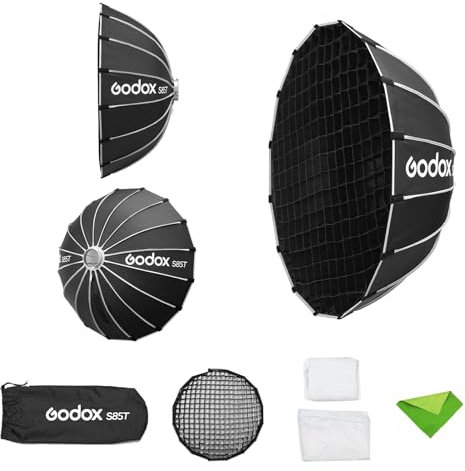 Godox S85T 85 cm/33,4 Zoll Regenschirm-Softbox + Gitter, Bowens-Montage, Schnellverschluss-Softboxen, Lichtdiffusor-Reflektor für Godox SL60, SL150, SK400II, AD600BM, AD400Pro