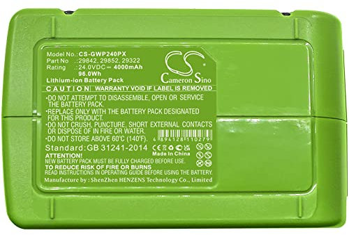 Cameron Sino Batterie de rechange pour GreenWorks Cordless Chainsaw 2036, G24PS20K2 24 V 24 V Cordless Pole Sa PN:G24PS20 24V Cordless Pole Saw, G24PS20K2 24V Cordless Pole Sa 4000 mAh