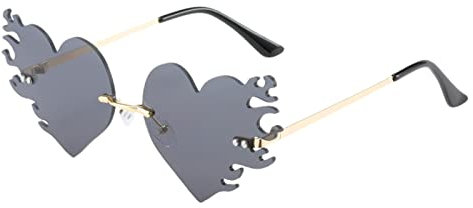 Flammen Sonnenbrillen Herz Rahmenlose Form Brillen Unisex Retro Herzförmige Mode Vintage Punk-Stil Sonnenbrille für Damen Herren, Herz Sonnenbrille Hippie Stil, Rave Brille (Z01, One Size)