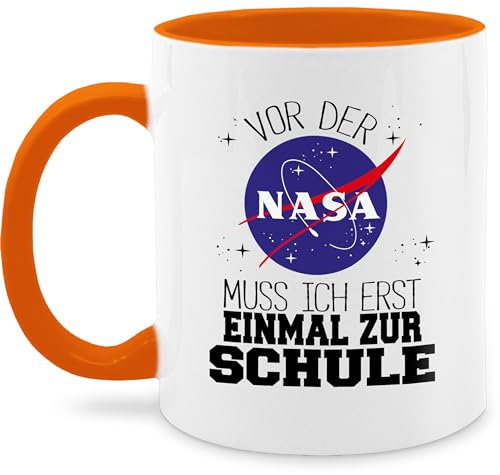 Tasse Tassen 325ml - Einschulung Geschenk Schulanfang - Vor der Nasa muss ich erst einmal zur Schule schwarz - 325 ml - Orange - erstmal einschultasse schulanfangsgeschenke weltraum keramik