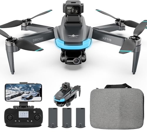 X-Verse KF110MAX Drohne mit Kameras 4K unter 250g, 360° Hindernisvermeidung, Dual-Kamera+EIS, GPS Faltbarer Quadcopter mit Bürstenlosem Motor, C0, 22 Minuten Flugzeit, 3 Batterien