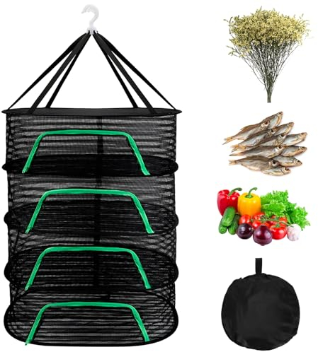 Dadabig 4 Capas Red de Secado,Red Seca para Acampar Rejillas Secado Arte Plegadas Mallas de Secado Hierbas Malla Secado Hierbas Secado Plegable Secador de Red Red Seca con Bolsas de Almacenamiento