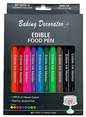 12 Pieces Black Food Coloring Pens Double Sided and Edible Marker Writers for Decorating Fondant Cake Food Coloring Pens for Chocolate