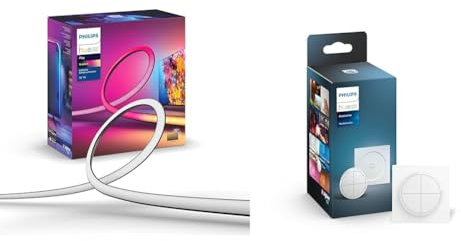 Philips Hue - Tira de led inteligente, Hue Play Gradient, Luz blanca y de colores, 65 Pulgadas & Interruptor Tap blanco instalación sin cables, Bluetooth, Compatible con Alexa y Google Home