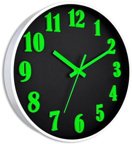 Wanduhr, Nachtlicht-Wanduhr, 30cm Ohne Tickgeräusche Wanduhr, 3D Ziffern Leuchtend Wanduhr Batteriebetriebene Uhr Wanduhr für Küche Hause Büro Wohnzimmer Schlafzimmer