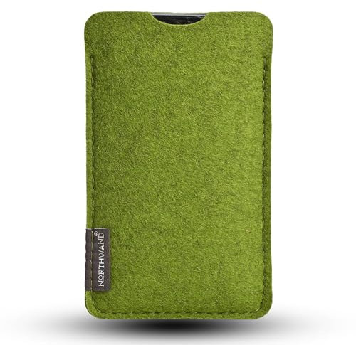 NorthWand Breite Hülle für iPhone 16 Pro, iPhone 16, 16e MIT Apple Case. Tasche, Handyhülle aus 100% natürlichem Merino Filz – Made in Germany - Farn- Grün