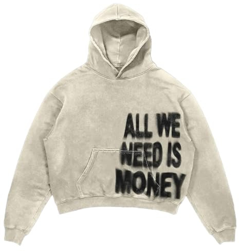 Dynict Sweat à Capuche Unisexe Y2K coloré Hip-hop imprimé Lettres surdimensionnées décontracté Baggy Harajuku Gothique Pull à Capuche, Beige, Small