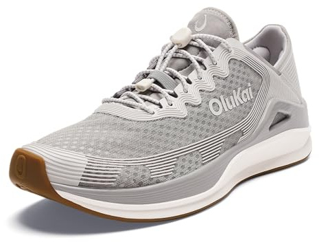 OLUKAI 'Ahi Men’s Performance Marine Shoes, Water-Ready Sneakers with Customized Lacing Fit, Lightweight & Breathable, Enhanced Grip & Traction, 11.5, Ash/Sterling