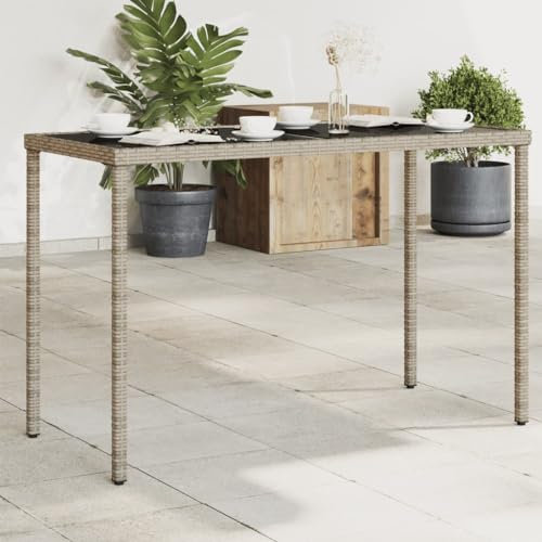 qohoio Table de Jardin Dessus en Verre Gris 115x54x74cm résine tressée Table De Camping,Table Basse Jardin,Bar De Jardin