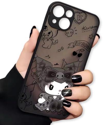 Lace Frosted Black Hello KuromII Black Clear Rubber Kitty kawaii Silicone y2k aesthetic custom Compatible with iPhone SE 2020 11 12 13 14 Pro max Plus 7 8 X XS XR Shockproof Rubber Clear Bumper Case