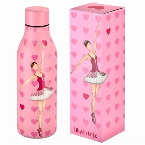 Botella térmica de 500ml con bailarina de ballet – diseño ilustrado – fondo blanco – acero inoxidable – regalo para niña o profesora de ballet – IllustrArte – Mariela
