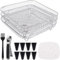 AKOLAFE 3 Pack Air Fryer Rack Square for Ninja, 8 Inch Stainless Steel Air Fryer Accessories 3 Layer Stackable Airfryer Rack Set Dehydrator Rack, Including 8 Silicon Feet, 200 Parchment Paper