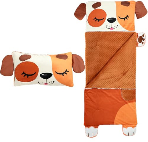 Wizland Kinder-Schlafsack, niedlicher Hund für Mädchen, Jungen, Kindertagesstätte, 150 x 70 cm, multifunktionaler Schlafsack, Flanell-Schulmatte, superweich, warm, gemütlich