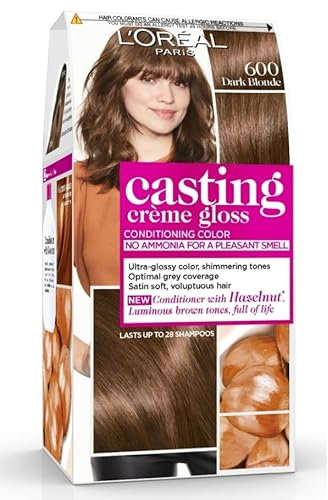 L'Oréal Paris Casting Cream Gloss Hair Dye, sin amonia-Free and Silicone-Free Nourishing Intensive Hair Colour with Cream Gloss, No. 600 Dark Blonde, Pack of 3