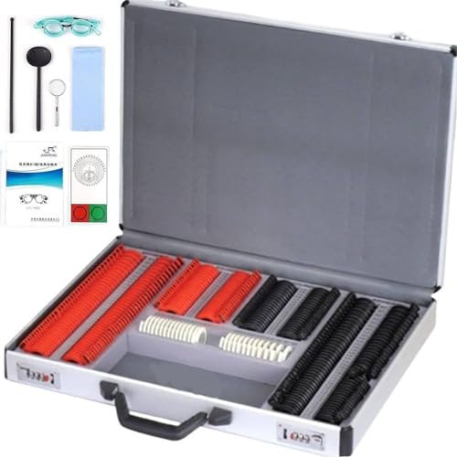 PASPRT 266 pcs Optical Trial Lens Set,Ophthalmology Optometry Kit, Adjustable Trial Frame Optometry Optician Eye Test Glasses Plastic Rim