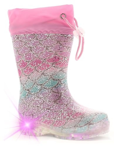 Princess Stardust Shells Girls Wellies - Light Up Wellington Boots Kids for Winter. Wellington Boots for Girls in Dazzling Pink. Rainboots with Warm Fleece Lining